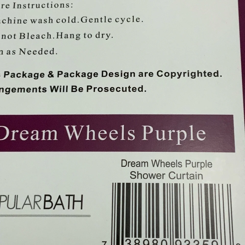 Dream Wheels Fabric Material Shower Curtain 70in X 72 in Purple Teal White